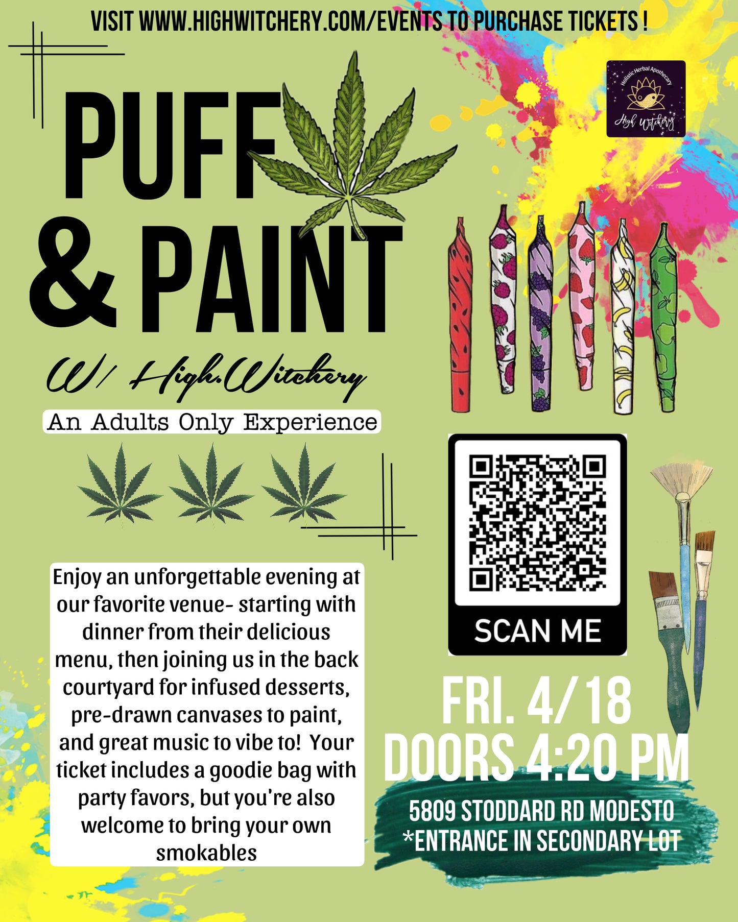 Puff & Paint Evening  | April 18th Doors 4:20 Painting 6pm | 5809 Stoddard Rd Modesto | Digital Ticket