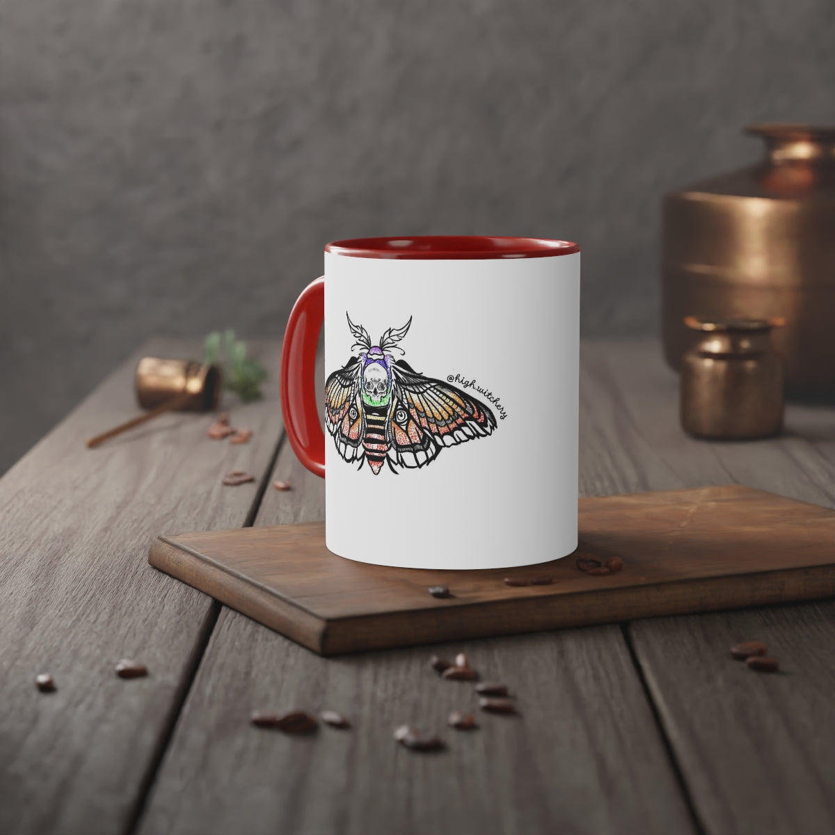 Death Moth White Accent Mug, 11oz